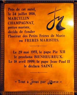 Marcelino Champagnat - Placa comemorativa na Capela de N. Sra. de Fourvière.